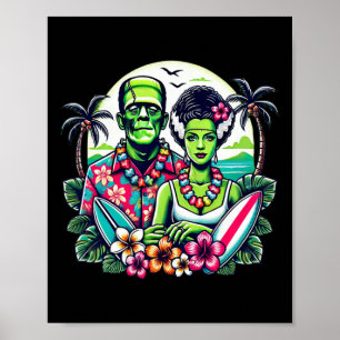 Frankenstein-monster och brud tropisk hawaiiansk B Poster