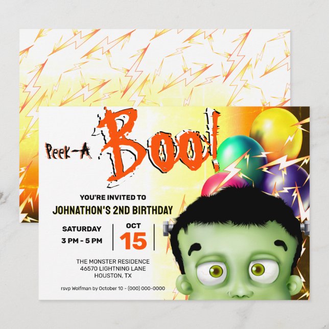 Frankenstein Monster Peek A Boo Inbjudningar (Fram/baksida)