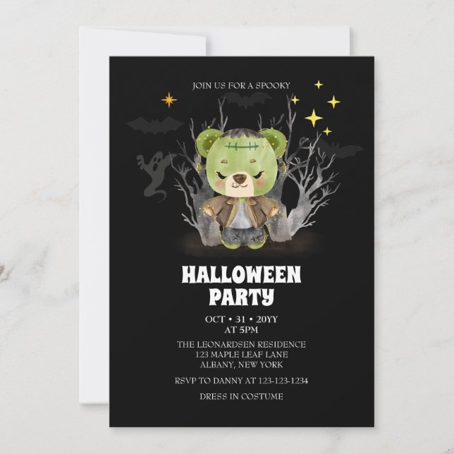 Frankenstein Monster Spooky Bear Halloween fest Inbjudningar (Framsida)