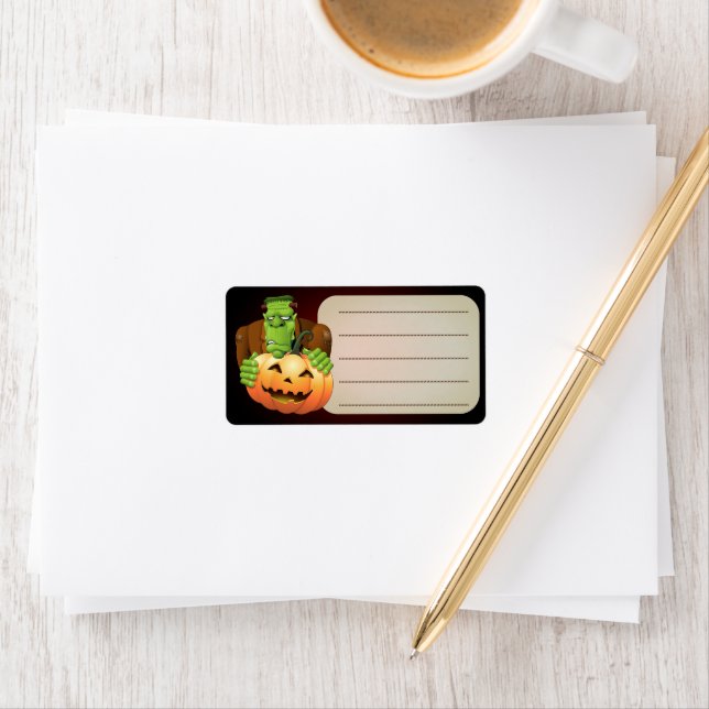 Frankenstein Monster Tecknad med Pumpkin Adressetikett (Insitu)