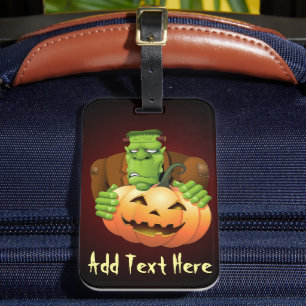 Frankenstein Monster Tecknad med Pumpkin Bagagebricka