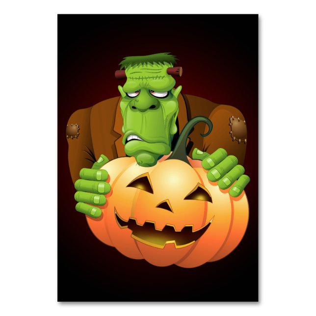 Frankenstein Monster Tecknad med Pumpkin Bordsnummer (Framsidan)