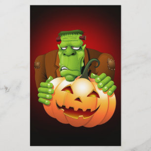 Frankenstein Monster Tecknad med Pumpkin Brevpapper