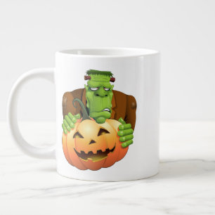 Frankenstein Monster Tecknad med Pumpkin Jumbo Mugg