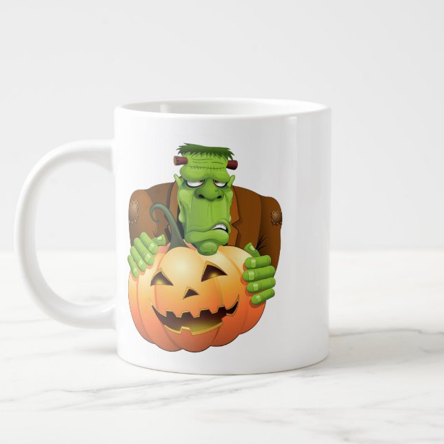 Frankenstein Monster Tecknad med Pumpkin Jumbo Mugg (Vänster)