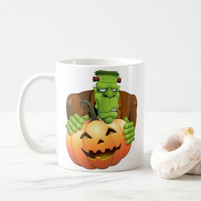 Frankenstein Monster Tecknad med Pumpkin Kaffemugg (Med munk)