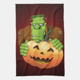 Frankenstein Monster Tecknad med Pumpkin Kökshandduk