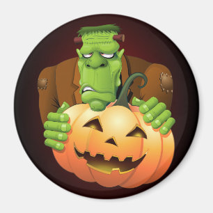Frankenstein Monster Tecknad med Pumpkin Magnet