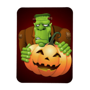 Frankenstein Monster Tecknad med Pumpkin Magnet