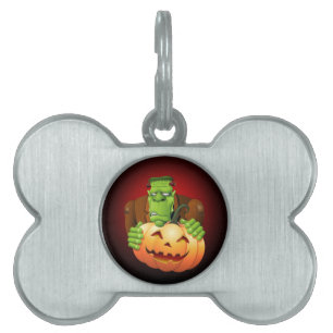 Frankenstein Monster Tecknad med Pumpkin Namnbricka Husdjur