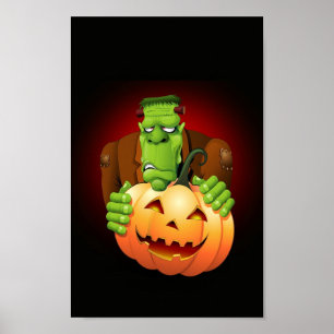 Frankenstein Monster Tecknad med Pumpkin Poster