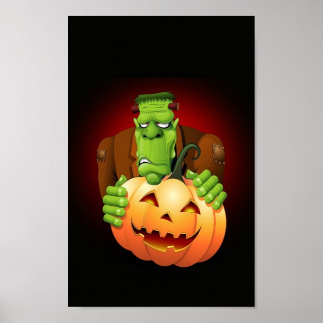Frankenstein Monster Tecknad med Pumpkin Poster (Framsidan)