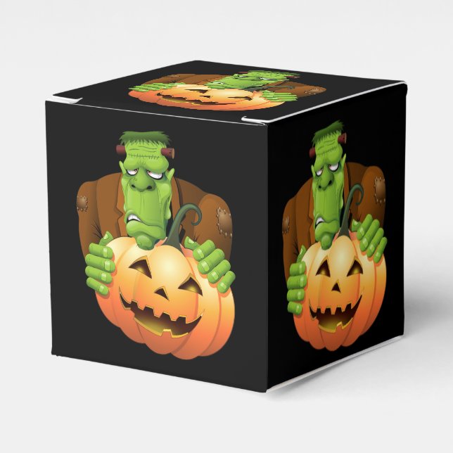 Frankenstein Monster Tecknad med Pumpkin Presentaskar (Framsidan Sidan)