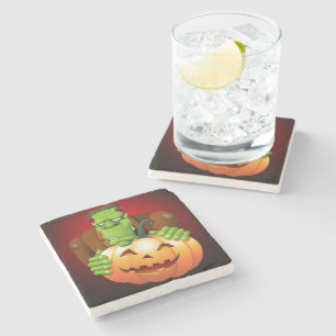 Frankenstein Monster Tecknad med Pumpkin Stenunderlägg