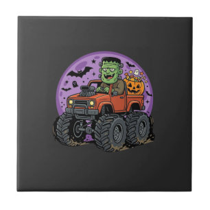 Frankenstein Monster Truck Halloween Grafisk Desig Kakelplatta