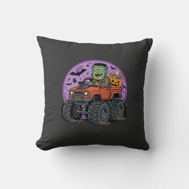Frankenstein Monster Truck Halloween Grafisk Desig Kudde (Framsida)