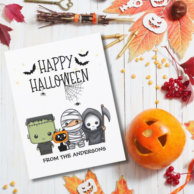 Frankenstein Mummy Döden Söt Katt Halloween Vykort (Skapare uppladdad)