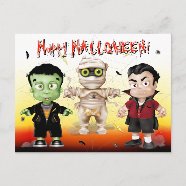 Frankenstein Mummy Dracula Halloween Monster Party Vykort (Framsida)