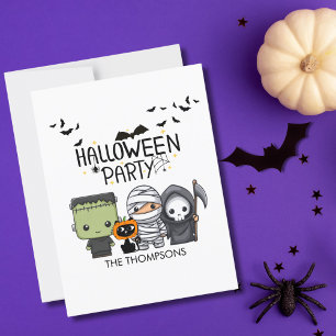 Frankenstein Mummy Grim Reaper Cute Cat Halloween Vykort