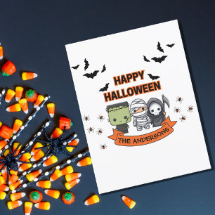 Frankenstein Mummy Grim Reaper Cute Cat Halloween Vykort