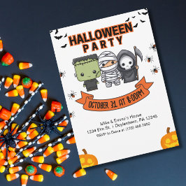 Frankenstein Mummy Grim Reaper Cute Halloween Inbjudningar