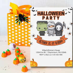 Frankenstein Mummy Grim Reaper Cute Halloween Inbjudningar