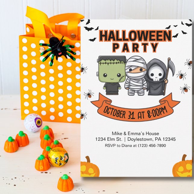 Frankenstein Mummy Grim Reaper Cute Halloween Inbjudningar (Skapare uppladdad)