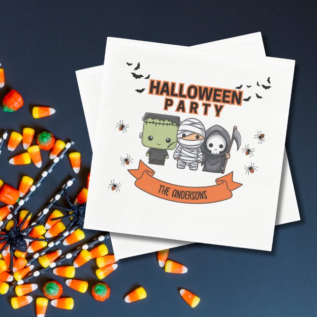 Frankenstein Mummy Grim Reaper Spooky Halloween Pappersservett (Skapare uppladdad)