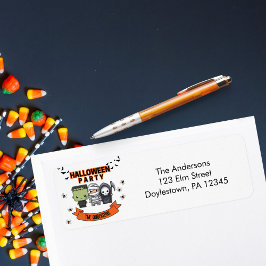 Frankenstein Mummy Grim Reaper Spooky Halloween Returadress Etikett