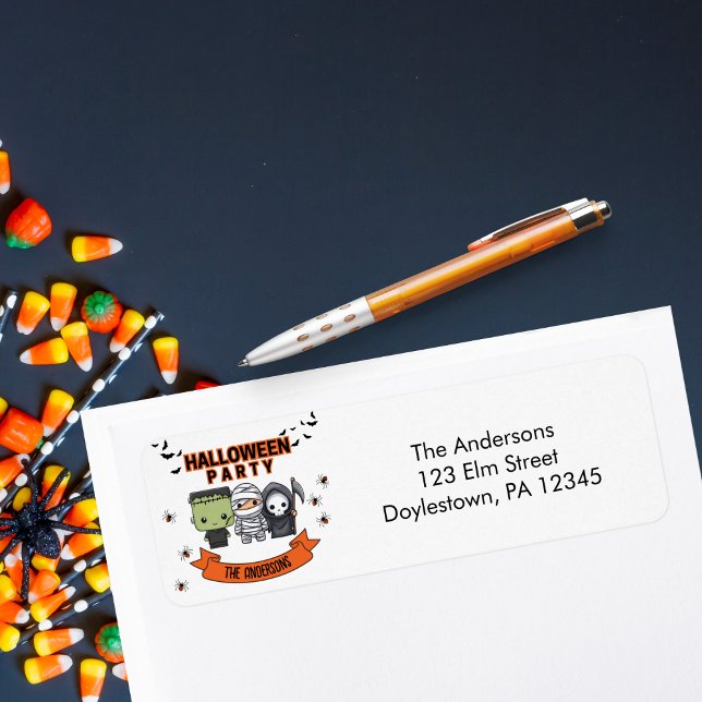 Frankenstein Mummy Grim Reaper Spooky Halloween Returadress Etikett (Skapare uppladdad)