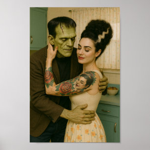 Frankenstein och Bride MCM Art Poster