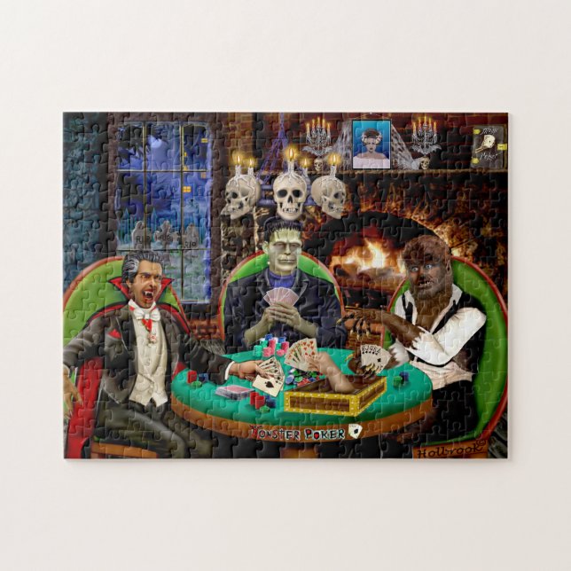 Frankenstein och Dracula Halloween-monster pokersp Pussel (Horisontell)