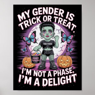 Frankenstein Pronouns, ej binär Halloween, ej P Poster