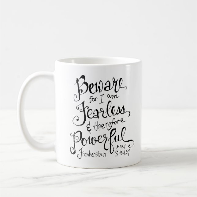 Frankenstein Quote Hand-Lettered Victorian Bläck Kaffemugg (Vänster)