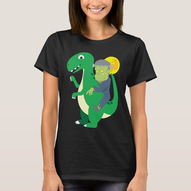 Frankenstein Riding Rex Cool Dinosaur Halloween Co T Shirt (Framsida)