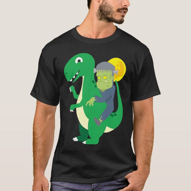 Frankenstein Riding Rex Cool Dinosaur Halloween Co T Shirt (Framsida)