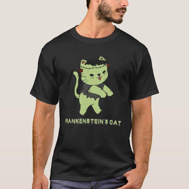 Frankenstein s Cat  Halloween Monster Zombie Kitte T Shirt (Framsida)