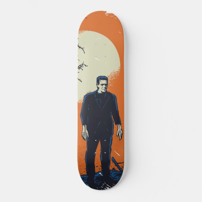 Frankenstein under måne - orangen mini skateboard bräda 18,5 cm (Framsida)