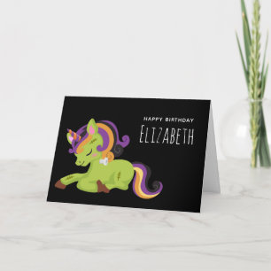 Frankenstein Unicorn Halloween Teckning Birthday Kort