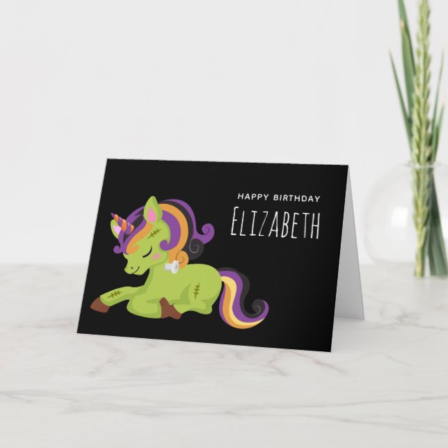 Frankenstein Unicorn Halloween Teckning Birthday Kort (Framsida)