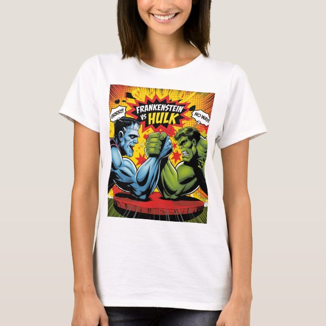 Frankenstein vs Hulk - Classic Pop Art T Shirt (Framsida)