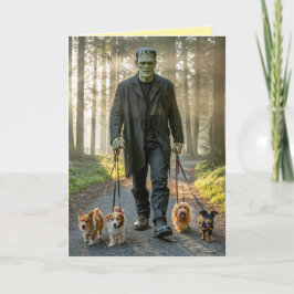 Frankenstein Walkin' the Dog Card Helgkort