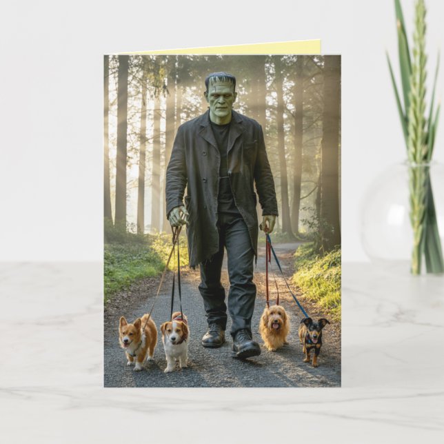 Frankenstein Walkin' the Dog Card Helgkort (Framsida)