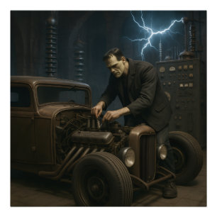 Frankenstein Working on Hot rod Fototryck