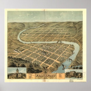 Frankfort Kentucky 1871 Panoramic Karta Poster