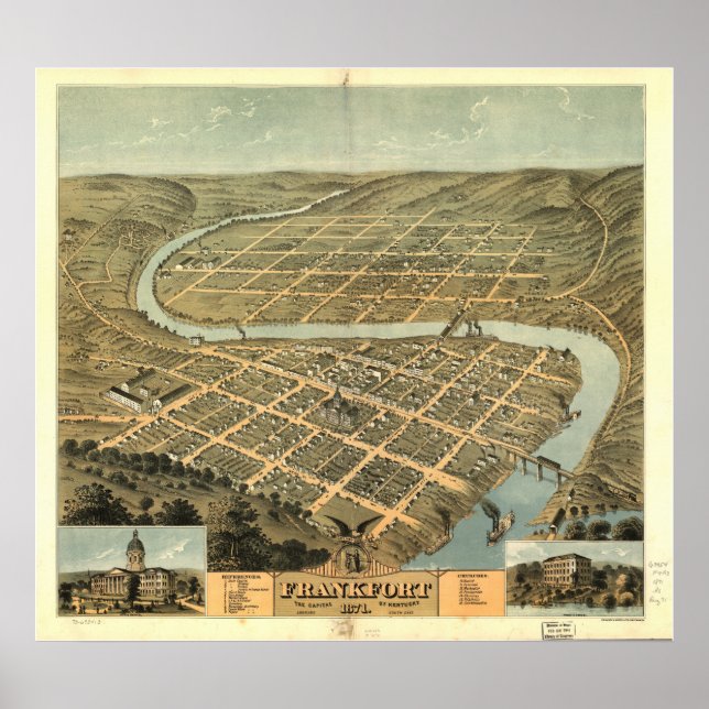 Frankfort Kentucky 1871 Panoramic Karta Poster (Framsidan)
