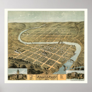 Frankfort, KY Panoramic Karta - 1871 Poster