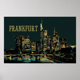 Frankfurt by Night cityscape Illustration, Tysklan Poster