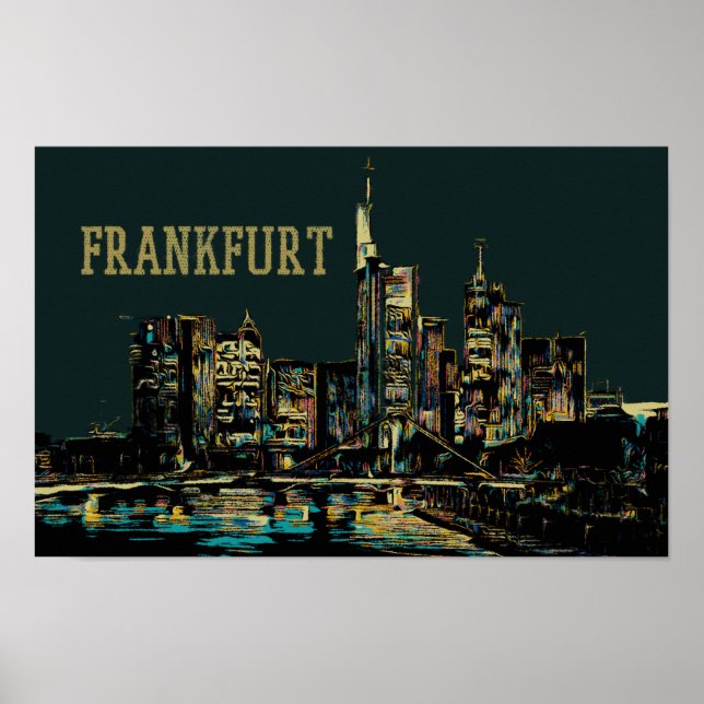 Frankfurt by Night cityscape Illustration, Tysklan Poster (Framsidan)