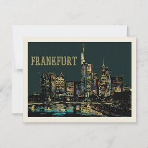 Frankfurt by Night Cityscape Illustration Vykort